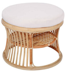 Nordlys Natural Rattan And Beige Fabric Pouf Exotic Boho Living Room - thumbnail 2