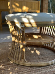 Nordlys Natural Rattan And Beige Fabric Pouf Exotic Boho Living Room - thumbnail 5