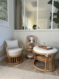 Nordlys Natural Rattan And Beige Fabric Pouf Exotic Boho Living Room - thumbnail 4