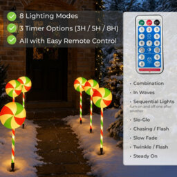 Neo Large 50Cm Candy Cane Lolly Lollipop Christmas Remote Solar And Battery Powered Lights 6 Pack Led Path Stakes Timer 8 Modes Ti - thumbnail 6