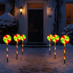 Neo Large 50Cm Candy Cane Lolly Lollipop Christmas Remote Solar And Battery Powered Lights 6 Pack Led Path Stakes Timer 8 Modes Ti - thumbnail 4