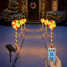 Neo Large 50Cm Candy Cane Lolly Lollipop Christmas Remote Solar And Battery Powered Lights 6 Pack Led Path Stakes Timer 8 Modes Ti