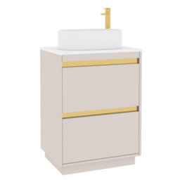 Royal Bathrooms Orion 600mm Warm Taupe Floor Standing Plain White Countertop Vanity Unit 2 Drawer With Peak Basin & Brushed Brass Accent Trim - thumbnail 6