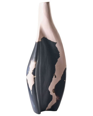 Wyld And Coco Handmade Mango Wood Vase Beige And Black Narrow Neck, 40Cm Tall Decorative Sculptural Vase - image 1