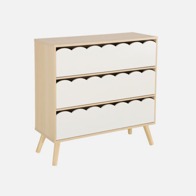 Sweeek - White Wood-Effect Children's Chest Of Drawers 3 Drawers Pinewood Legs - 80 X 30 X 79 Cm - Azur - image 1