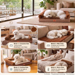 Luckracer Small Dog Bed Sofa Washable Orthopedic Dog Beds Brown 60X45X14Cm - thumbnail 3