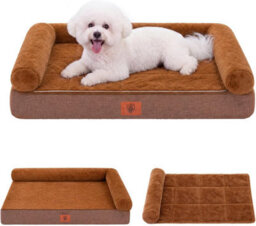 Luckracer Small Dog Bed Sofa Washable Orthopedic Dog Beds Brown 60X45X14Cm - thumbnail 1