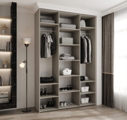 Arte Elegant Cashmere Como Iv Hinged Door Wardrobe H2460mm W1600mm D500mm, Three Doors, Eleven Shelves, Two Hanging Rails, Gold Handles - thumbnail 3