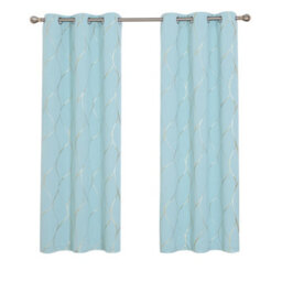 Deconovo Eyelet Thermal Insulated Blackout Curtains, Gold Wave Foil Printed Curtains, W52 X L54 Inch, Sky Blue, One Pair - thumbnail 1