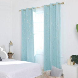 Deconovo Eyelet Thermal Insulated Blackout Curtains, Gold Wave Foil Printed Curtains, W52 X L54 Inch, Sky Blue, One Pair - thumbnail 4