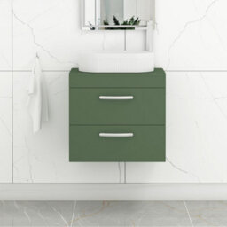 Royal Bathrooms Turin 600mm Wall Mounted Bathroom Vanity Unit With Sink 2 Drawer Matt Green & Lyon Countertop Basin - thumbnail 1