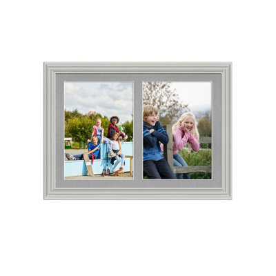 AK Frames 20X14 Light Grey Classic Multi Photo Frame With Silver Mount - Holds 2 Apertures (2X) A4 Photos - image 1