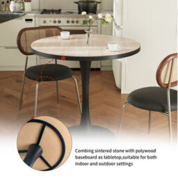 Fativo L 76.5X H 80Cm Kitchen Dining Table Round Marble Dining Table With Waterproof Plywood Laye For 2-3 People - thumbnail 7