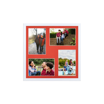 AK Frames 12X12 White Sleek Multi Photo Frame With Poppy Red Mount - Holds 4 Apertures (4X) 6X4 Photos - image 1