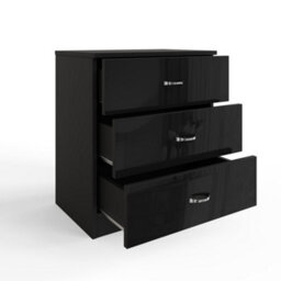 Fwstyle 3 Drawer Bedside Chest Of Drawers Black Gloss Nightstand - thumbnail 4