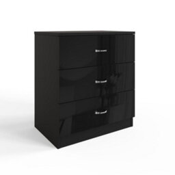 Fwstyle 3 Drawer Bedside Chest Of Drawers Black Gloss Nightstand - thumbnail 6