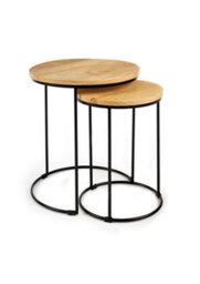 Elm Hom And Garden Wooden Metal Round Nest Of Two 2 Tables Side Lamp H45.5 X W41 X D41 - thumbnail 1