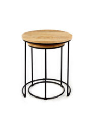 Elm Hom And Garden Wooden Metal Round Nest Of Two 2 Tables Side Lamp H45.5 X W41 X D41 - thumbnail 3