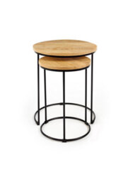 Elm Hom And Garden Wooden Metal Round Nest Of Two 2 Tables Side Lamp H45.5 X W41 X D41 - thumbnail 2