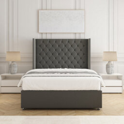 Bsspoke Olivia Divan Bed Set Grey Plush Velvet 54Inch Wingedback Headboard 2 Drawers Footend &  Mattress In All Sizes - thumbnail 2