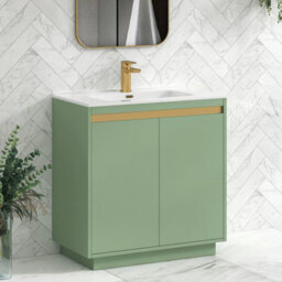 Royal Bathrooms Orion 800mm Mint Sage 2 Door Floor Standing Vanity Unit With Ceramic Basin & Brushed Brass Strip - thumbnail 5
