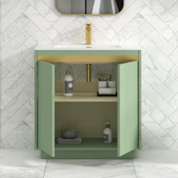 Royal Bathrooms Orion 800mm Mint Sage 2 Door Floor Standing Vanity Unit With Ceramic Basin & Brushed Brass Strip - thumbnail 4