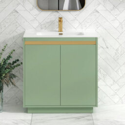 Royal Bathrooms Orion 800mm Mint Sage 2 Door Floor Standing Vanity Unit With Ceramic Basin & Brushed Brass Strip