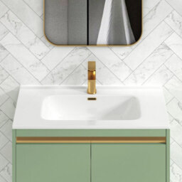 Royal Bathrooms Orion 800mm Mint Sage 2 Door Floor Standing Vanity Unit With Ceramic Basin & Brushed Brass Strip - thumbnail 7