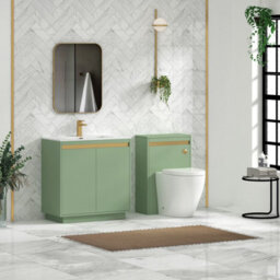 Royal Bathrooms Orion 800mm Mint Sage 2 Door Floor Standing Vanity Unit With Ceramic Basin & Brushed Brass Strip - thumbnail 3