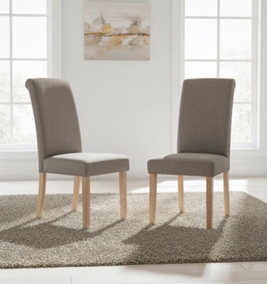 Hallowood Furniture Premium Roll Top Linen Fabric Steel Grey Dining Chairs Set Of 2 With Solid Wooden Legs - image 1