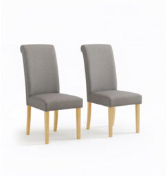 Hallowood Furniture Premium Roll Top Linen Fabric Steel Grey Dining Chairs Set Of 2 With Solid Wooden Legs - thumbnail 8