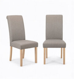 Hallowood Furniture Premium Roll Top Linen Fabric Steel Grey Dining Chairs Set Of 2 With Solid Wooden Legs - thumbnail 2