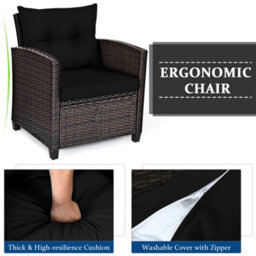 Costway 3 Pcs Patio Rattan Sofa Chair & Table Set Outdoor Wicker Bistro Set-Black - thumbnail 6