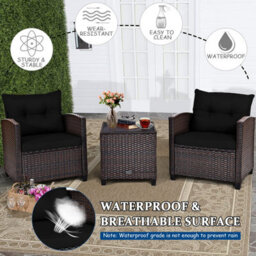 Costway 3 Pcs Patio Rattan Sofa Chair & Table Set Outdoor Wicker Bistro Set-Black - thumbnail 8