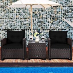 Costway 3 Pcs Patio Rattan Sofa Chair & Table Set Outdoor Wicker Bistro Set-Black - thumbnail 4