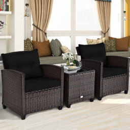 Costway 3 Pcs Patio Rattan Sofa Chair & Table Set Outdoor Wicker Bistro Set-Black - thumbnail 5