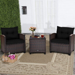 Costway 3 Pcs Patio Rattan Sofa Chair & Table Set Outdoor Wicker Bistro Set-Black - thumbnail 1