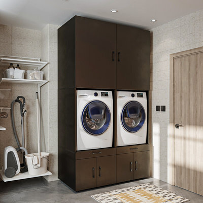 Roomart A Plus, Twin Washer And Dryer Cabinet Set, Black Oak, Extra Tall - image 1