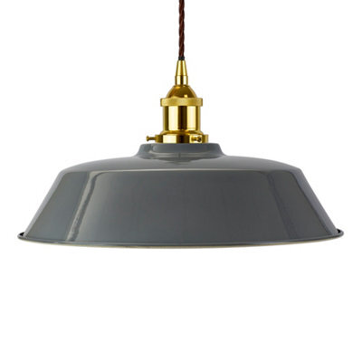 French Grey Chancery Painted Dome Pendant Light With Gold Lamp Holder And Brown Twisted Cable - Se Home - image 1