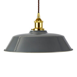 French Grey Chancery Painted Dome Pendant Light With Gold Lamp Holder And Brown Twisted Cable - Se Home - thumbnail 1