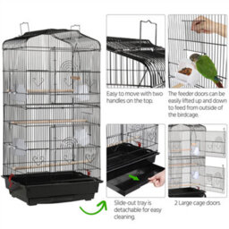 Yaheetech Black Open Top Metal Birdcage Parrot Cage With Slide-Out Tray And Four Feeders - thumbnail 5