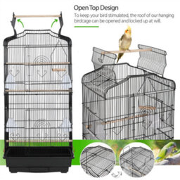 Yaheetech Black Open Top Metal Birdcage Parrot Cage With Slide-Out Tray And Four Feeders - thumbnail 4
