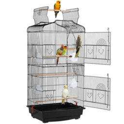 Yaheetech Black Open Top Metal Birdcage Parrot Cage With Slide-Out Tray And Four Feeders - thumbnail 2