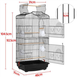 Yaheetech Black Open Top Metal Birdcage Parrot Cage With Slide-Out Tray And Four Feeders - thumbnail 3