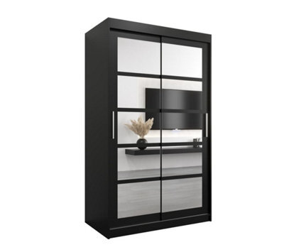 Arte Roma Ii Black Modern Sliding Door Wardrobe H2000mm W1200mm D620mm With Mirrored Panels - image 1