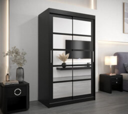 Arte Roma Ii Black Modern Sliding Door Wardrobe H2000mm W1200mm D620mm With Mirrored Panels - thumbnail 2