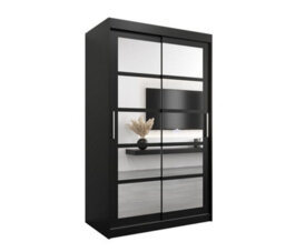 Arte Roma Ii Black Modern Sliding Door Wardrobe H2000mm W1200mm D620mm With Mirrored Panels - thumbnail 1