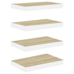 Berkfield Floating Wall Shelves 4 Pcs Oak And White 40X23X3.8 Cm Mdf - thumbnail 2