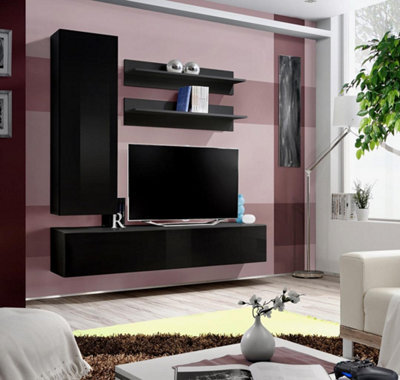 Arte Fly H1 Black Gloss Entertainment Unit 160Cm - Glam Led Media Stage For Tvs Up To 49 Inch