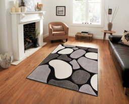 Smart Living Modern Hand Carved Multicolour Soft Thick Stone Area Rug - 60X110Cm - Black Grey